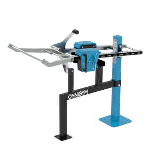 Maskin för knäböj för utegym från Omnigym – i stål, med justerbara vikter. 