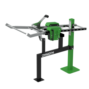 Maskin för knäböj för utegym från Omnigym – i stål, med justerbara vikter. 