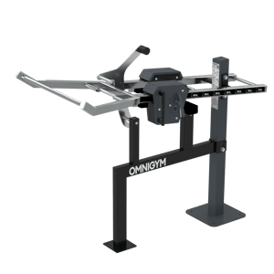 Maskin för knäböj för utegym från Omnigym – i stål, med justerbara vikter. 