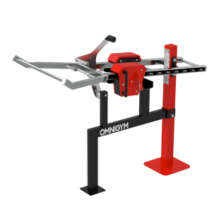 Maskin för knäböj för utegym från Omnigym – i stål, med justerbara vikter. 
