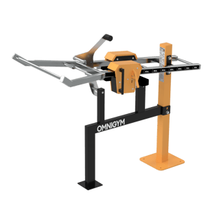 Maskin för knäböj för utegym från Omnigym – i stål, med justerbara vikter. 